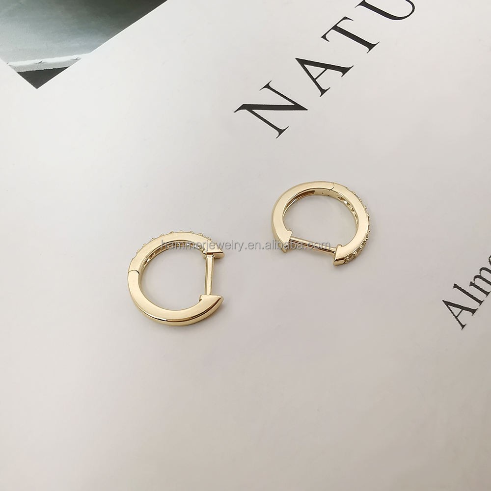 Hot Selling 14K Real Gold Huggie Hoop Earrings with Lab Diamond round Stone for Men Women Girls Fine Jewelry
