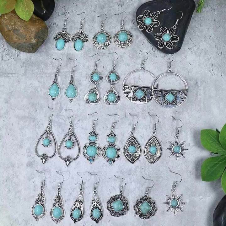 2023 NEW Bohemia Retro Turquoise Stone Tassel Drop Earrings Boho National Style Eardrop Vintage earring Jewelry For Women