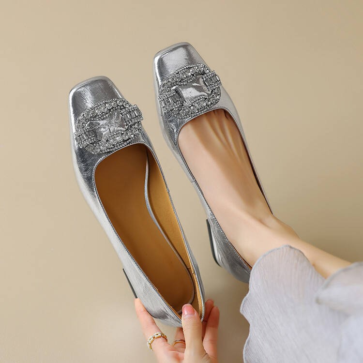 Cialisa comfortable flats 2024 spring new shoes for lady square toe fashion rhinestone women's shoes dress daily footwear